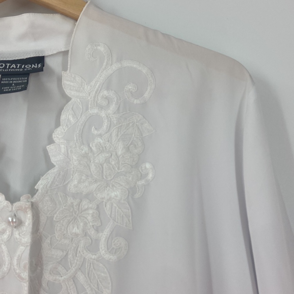 Notations White Button Down Embroidered Detail Bl… - image 6